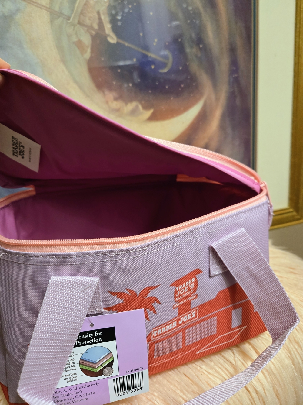Trader Joe's Mini Insulated Bag - Lavender & Coral Pink NWT - Picture 3 of 4